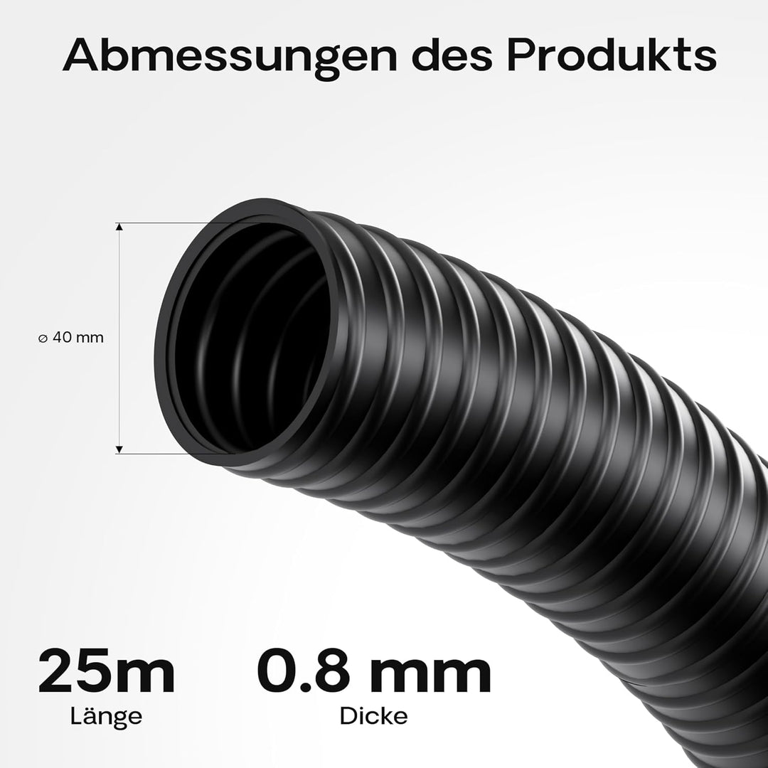 Wiltec 25m Teichschlauch Spiralschlauch 40 mm (1 1/2") schwarz