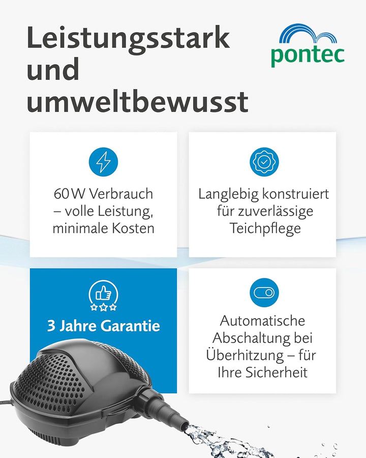Pontec PondoMax Eco 5000 Bachlaufpumpe, 50855, Schwarz, 5.000 l/h, Förderung von Grobschmutz bis zu
