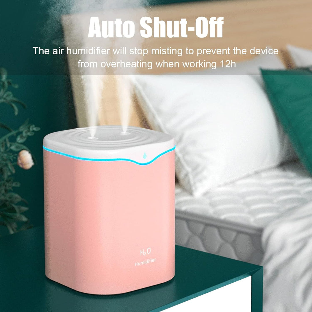 Irishom 2L Double Spray Humidifiers with LED light Cool Mist Auto Shut-Off Humidifier Portable Desk