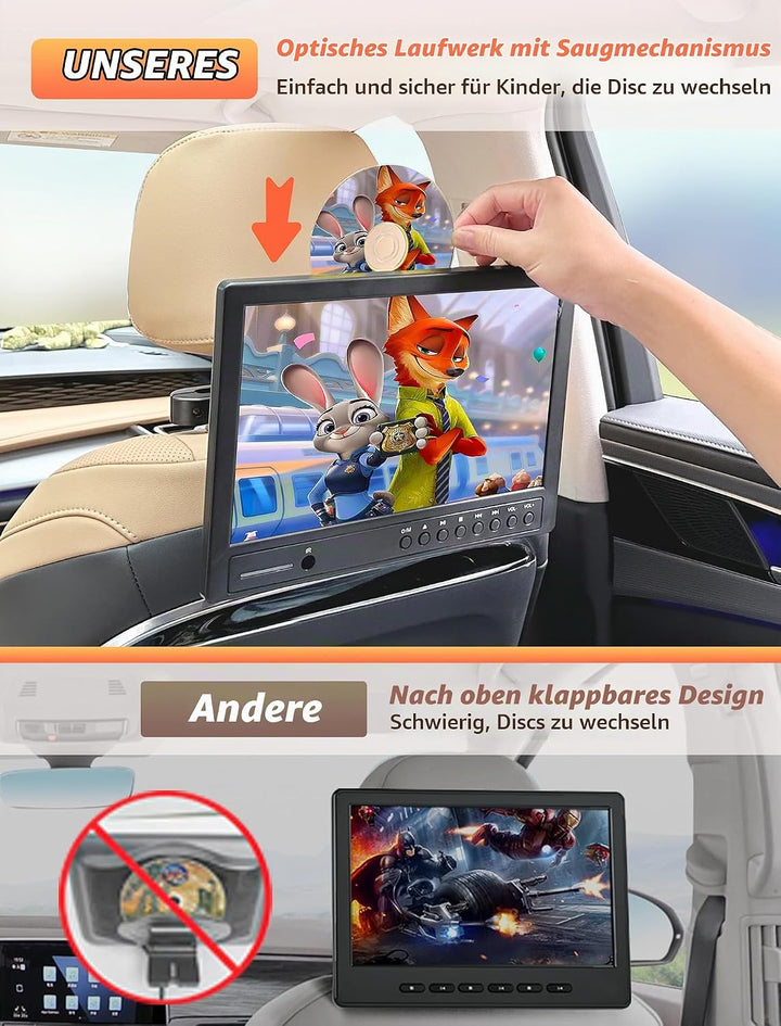 Arafuna 12,5 Zoll DVD Player Auto mit Kopfhörer, Tragbarer DVD Player Videogeräte für Kopfstützen mi