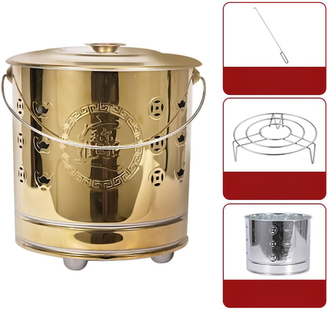 Feuertonne für den Gartenabfall mit Deckel und Schürhaken, Edelstahl Feuer Verbrennungstonne für Lau