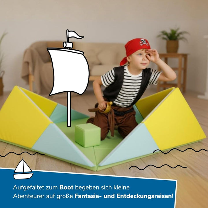 alldoro 60801 Faltbare Spielmatte 3-in-1, Krabbelunterlage, Tipi-Zelt &amp; Spielboot, ab 0 Jahren, 182