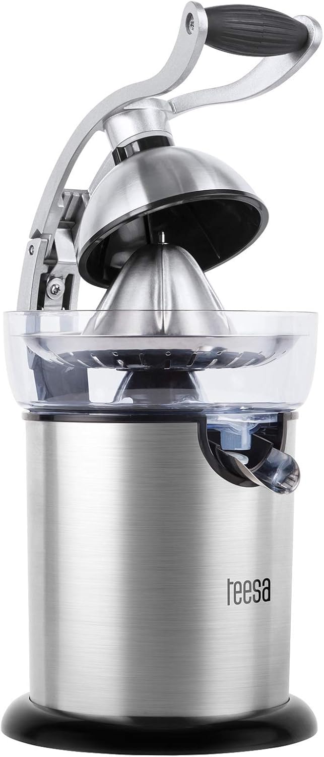 Teesa TSA3011 Elektrische Zitruspresse, Saftpresse mit Griff 130 W / 350 ml Edelstahl, Silber