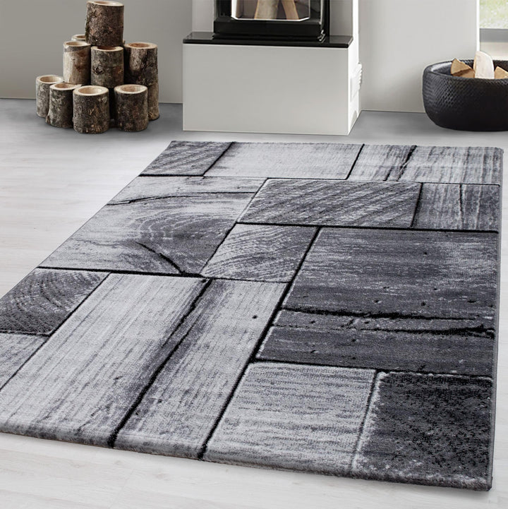 Carpetsale24 Teppich Wohnzimmer 240x340 cm Schwarz XL Modern Holz Optik Design Kurzflor für grosse F