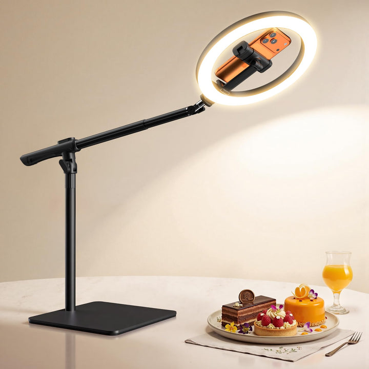 Overhead Stativ Handy mit Ringlicht Schreibtisch – Stabil Ringlicht mit Stativ für Küche, Einstellba