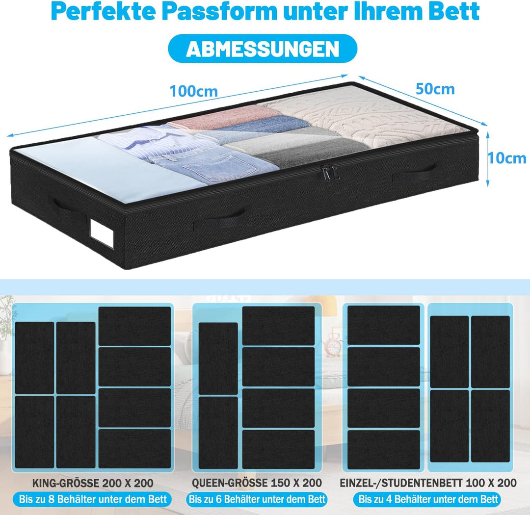 Unterbett Aufbewahrungsbox 2 Stück Unterbettkommode und klarem Deckel, 10cm hoch Kleideraufbewahrung