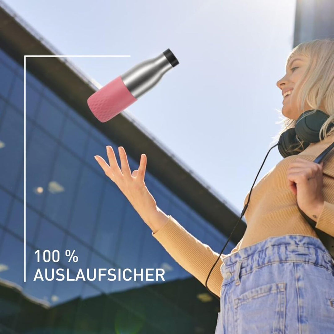 Emsa Bludrop Sleeve Isolier-Trinkflasche, 0,5 Liter, 100% dicht, Quick-Press Verschluss, Ergonomisch