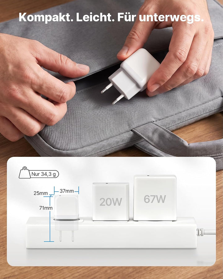 USB C Ladegerät 25W, 2 Stück GaN PPS Schnellladegerät USB C Netzteil mit 2 Stück Schnellladekabel US