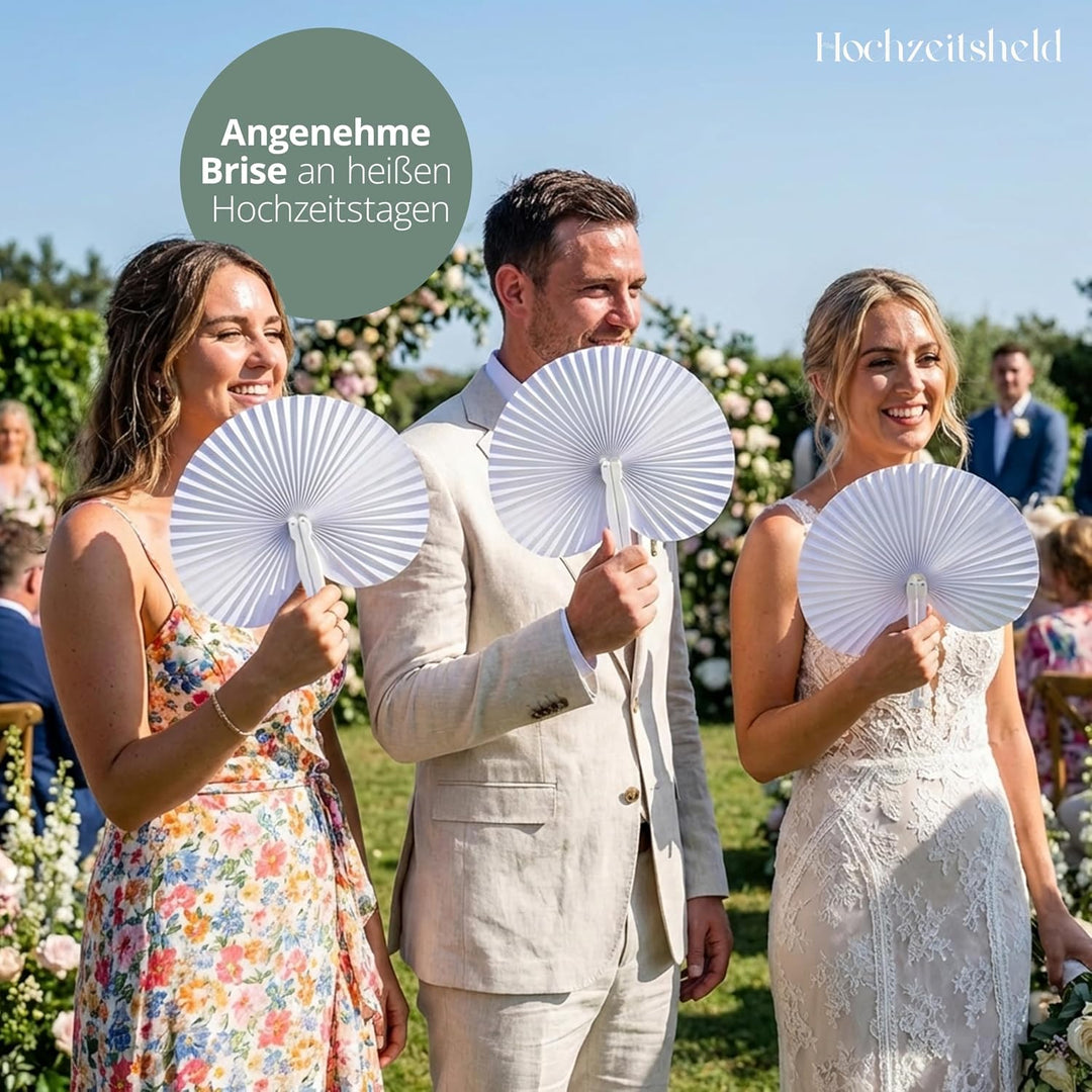 HOCHZEITSHELD Fächer Hochzeit 50 Stück - Faltbare Handfächer zur Erfrischung der Gäste - Papierfäche