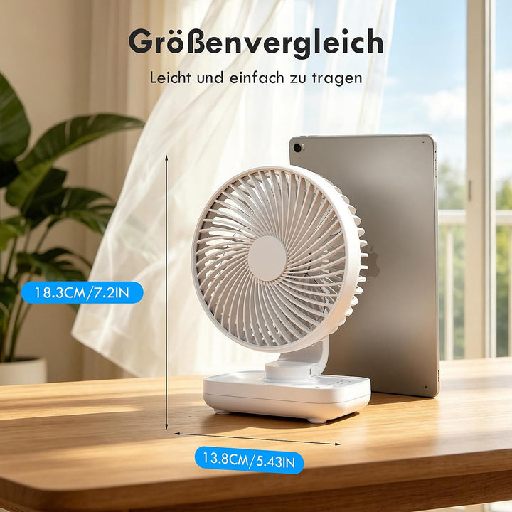 Dreamhigh® 4000mAh USB Ventilator Ultra Leise, Tischventilator, Klein Tragbarer 4 Geschwindigkeiten