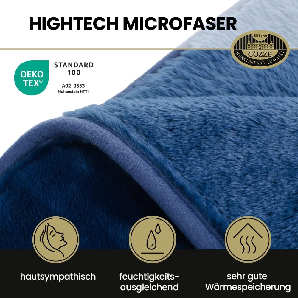 Gözze - Premium Cashmere-Feeling Wohn- und Kuscheldecke, 500 g/m², 220 x 240 cm - Blau Blau 220 x 24