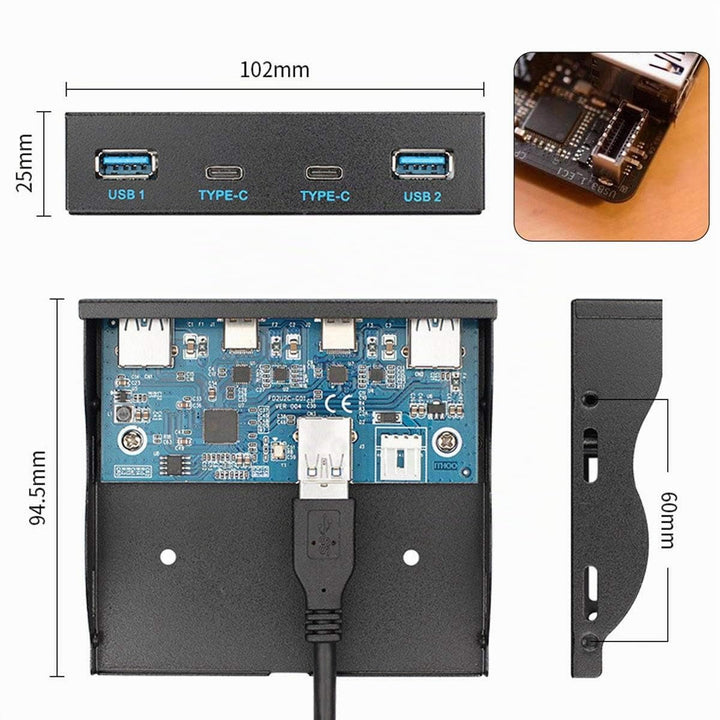 Chenyang 4 Ports 2 USB C ＆ 2 USB 3.0 auf USB 3.1 Typ E Frontplatte Header USB HUB Port Multiplier Ex