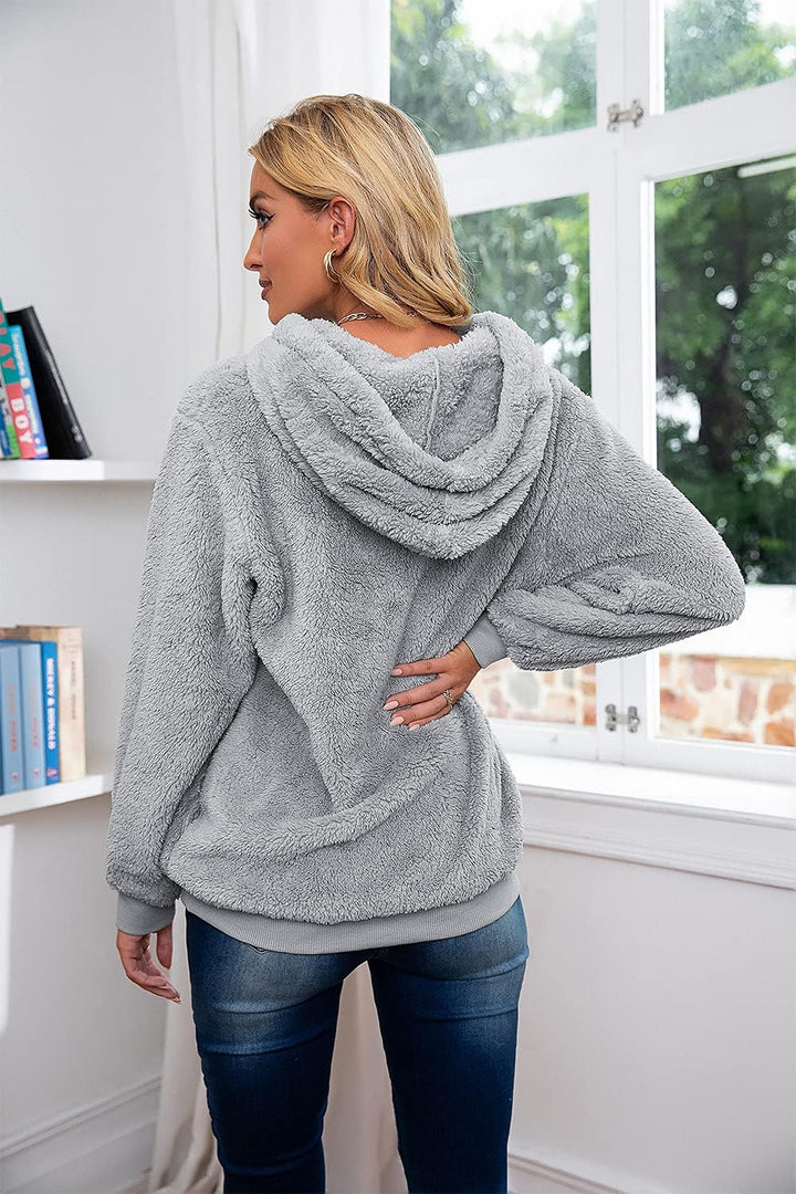 Hoodie Damen Oversize Teddy Pullover Teddyjacke Pulli Teddy Fleece Sweatshirt Kapuzenpullover Fleece