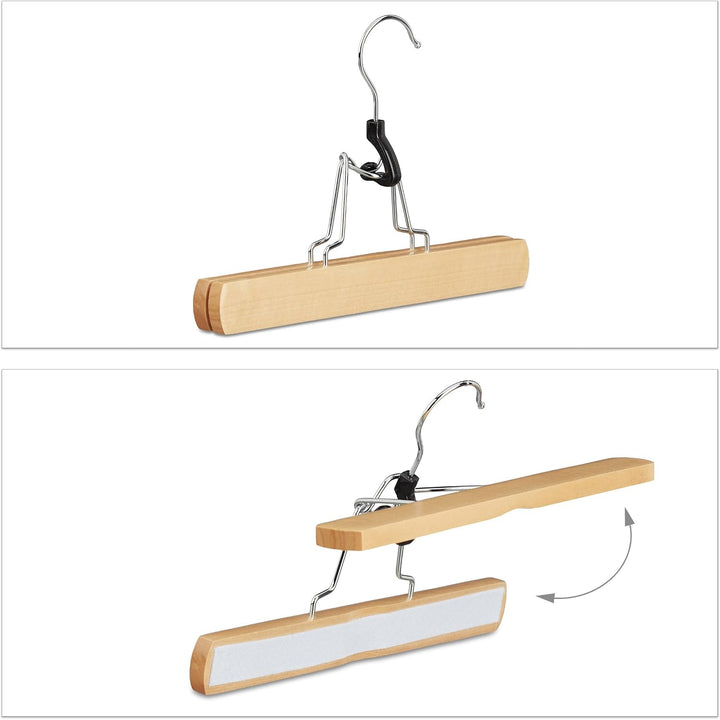 Relaxdays Hosenspanner Holz, 12er Set Kleiderbügel, 360° drehbarer Haken, Klemmbügel für Hosen, HBT: