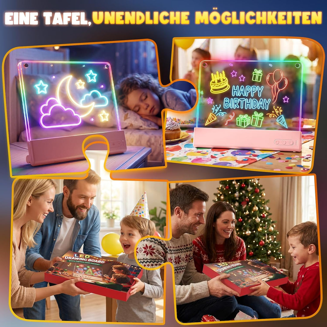 LED Zeichenbrett Kinder, Maltafel für Kinder mit Doppeltafel (Rosa), Rosa