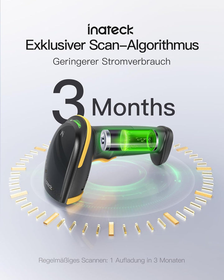 Inateck KI Barcode Scanner Bluetooth, 1D Handscanner Kabellos, Handheld Barcode Scanner, 1 Ladung in
