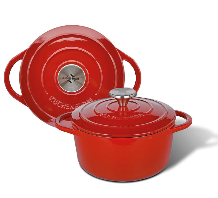 Küchenprofi Gusseisen Bräter mit Deckel, Rot/innen schwarz, 20 cm, Schmortopf, Auflaufform, Dutch Ov