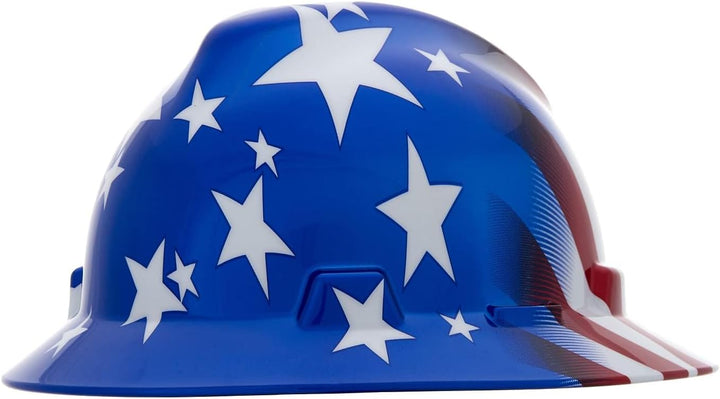 MSA 10071157 V-Gard Full-Brim Hard Hat, Stars &amp; Strips,, Capacity, Volume, Polyethylene, Standard, R