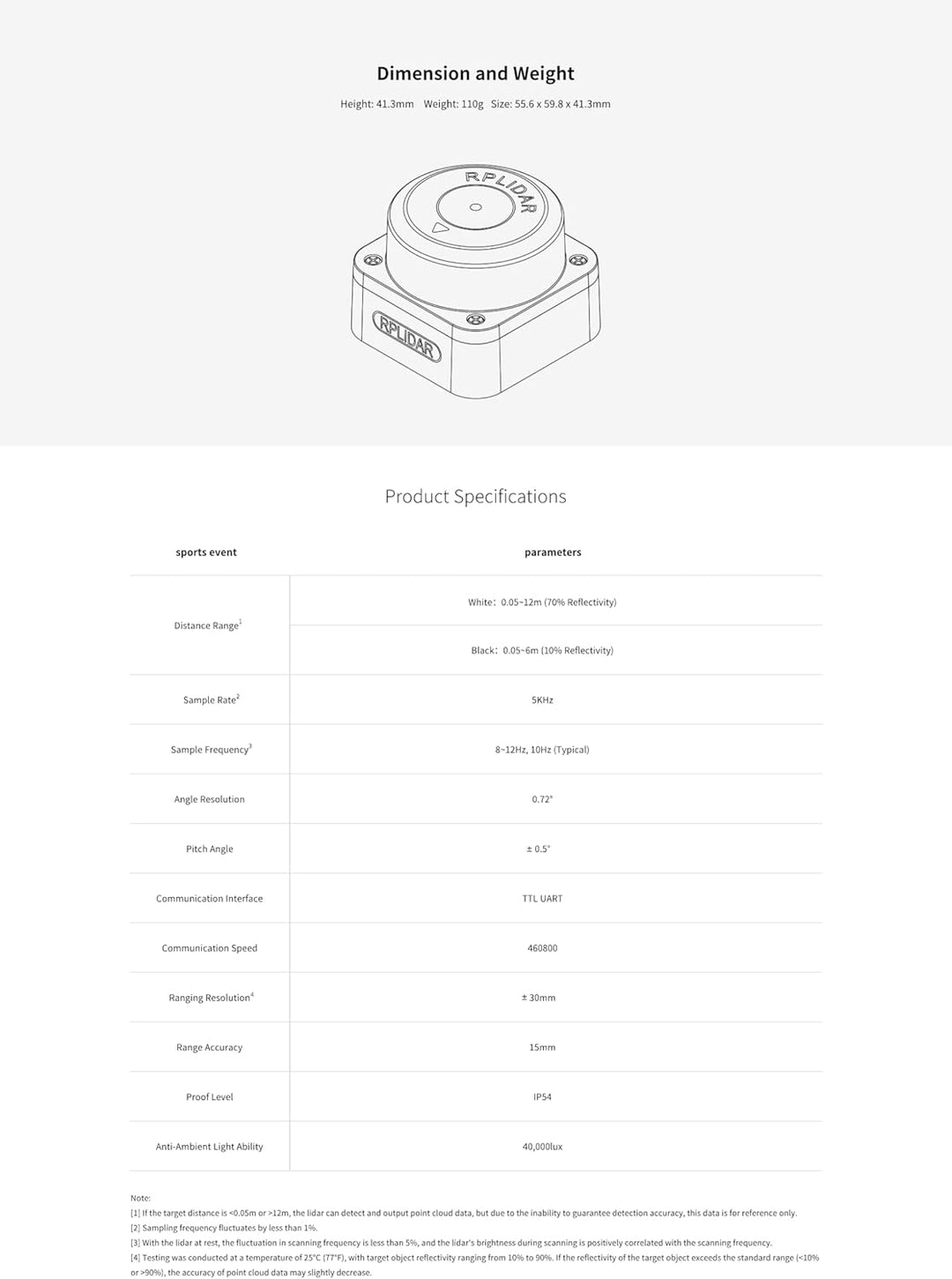 WayPonDEV RPLIDAR C1M1 360 Grad 2D Lidar Sensor, 12 Meter Scanning Radius Ranging Module Kit, SLAM R