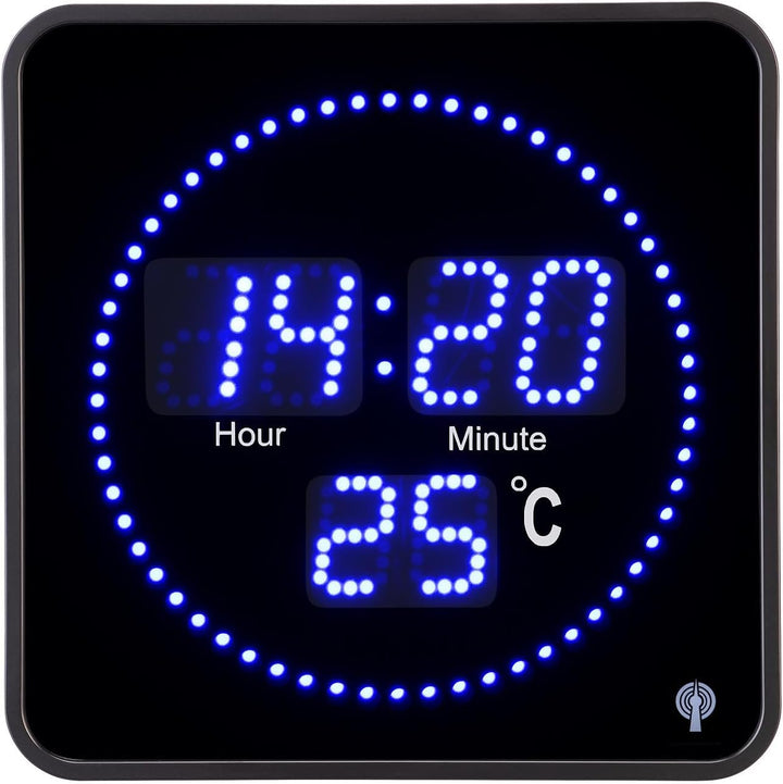 Lunartec Funkuhr: Flache LED-Funk-Tisch- und Wanduhr, Temperatur-Anzeige, Blaue LEDs (Digital Wanduh