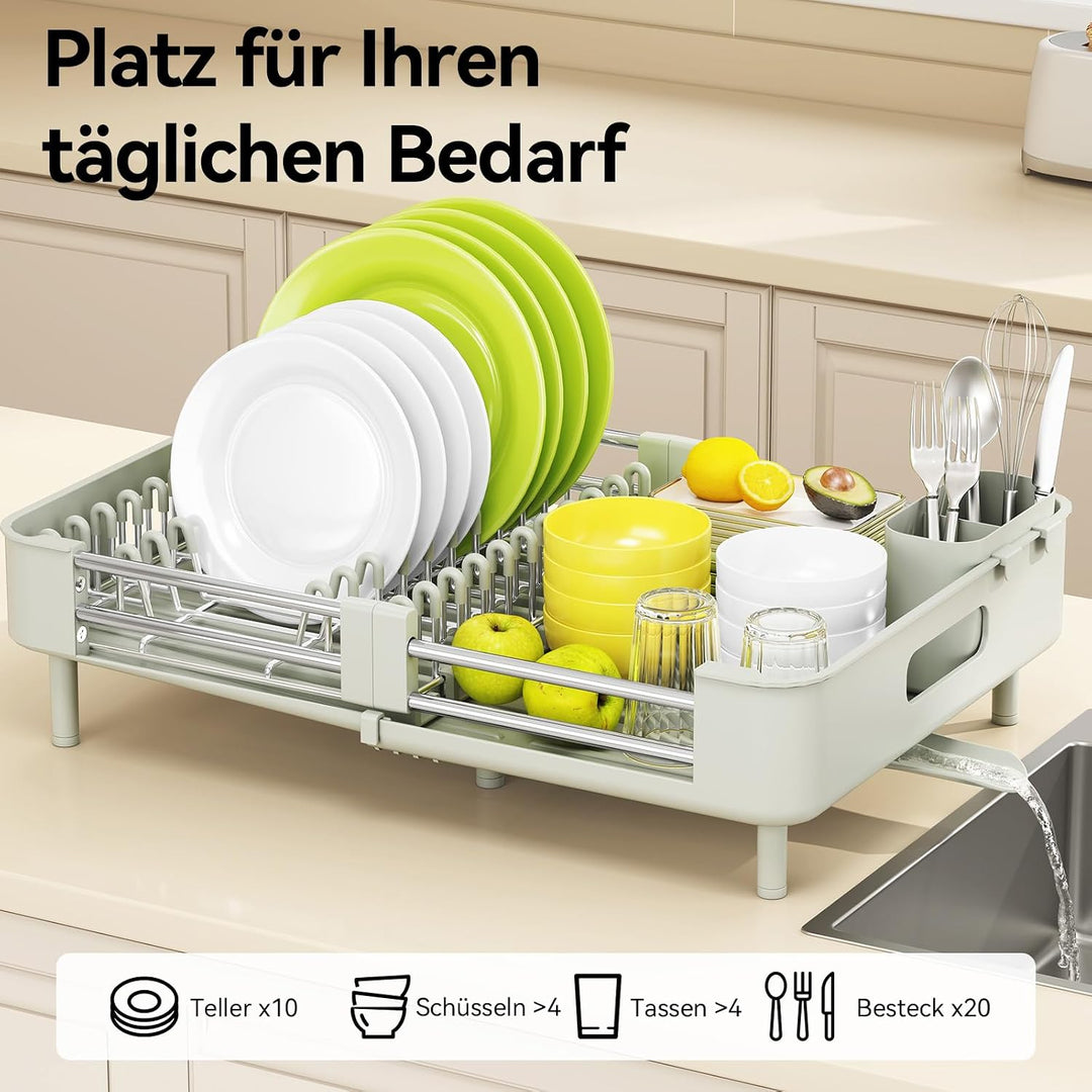 Urackify Ausziehbare Geschirrack Edelstahl Grau Weiss, Grau Weiss