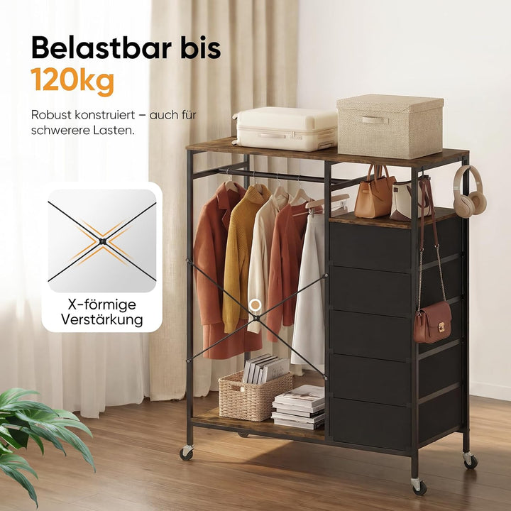 HOKEEPER Kleiderständer auf Rollen Braun 101x35x110.6cm, Braun 101x35x110.6cm