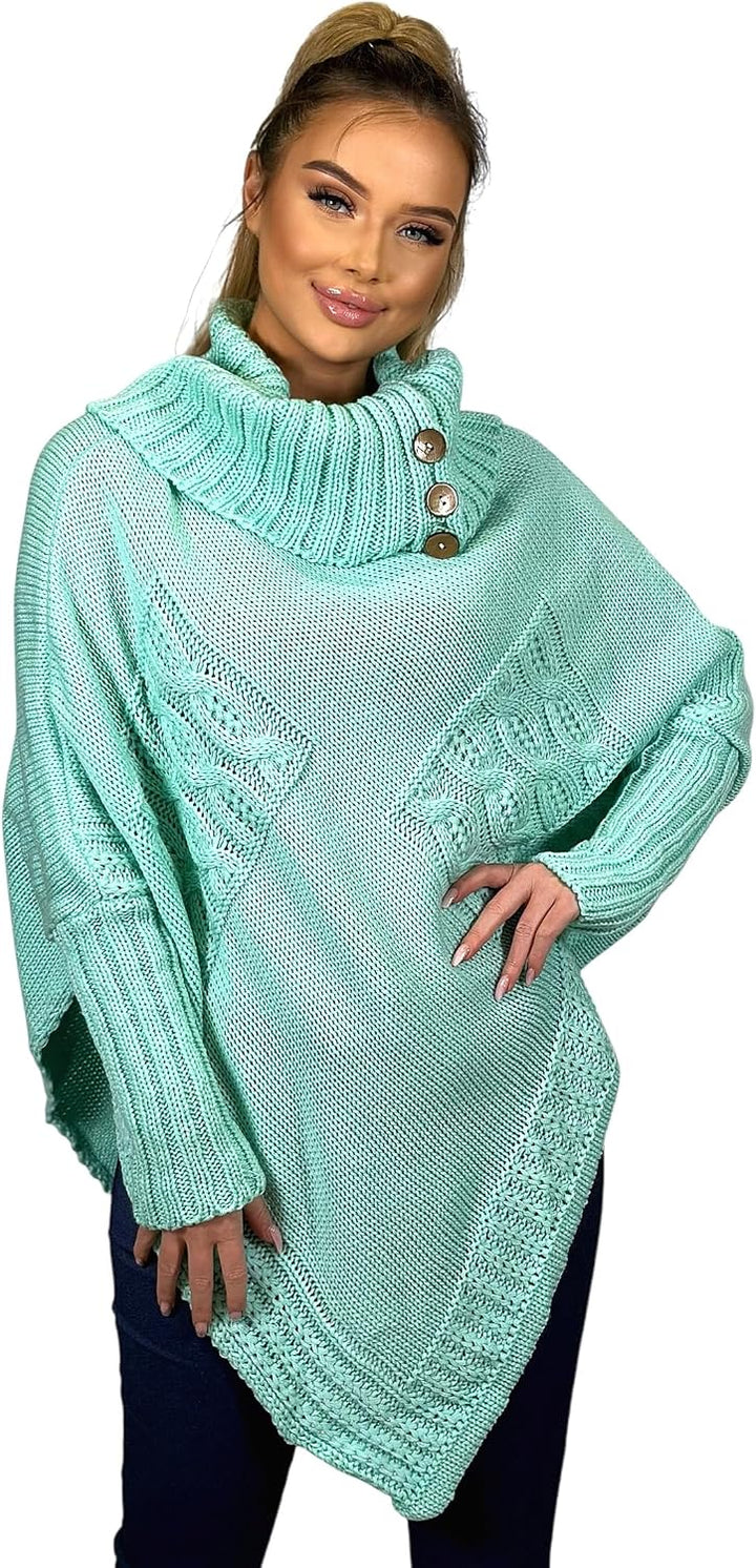 Mississhop Poncho Strick Sweatshirt Pullover Umhang Überwurf Einheitsgrösse Mint, Einheitsgrösse Min
