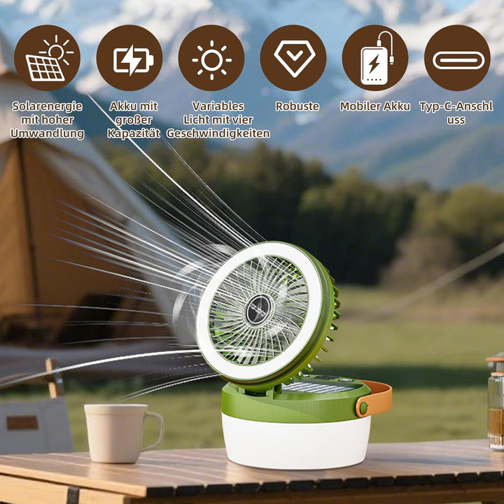 Solar Camping Ventilator, USB Rechargeable Fan, Tischventilator akku Ventilator Camping Campinglampe