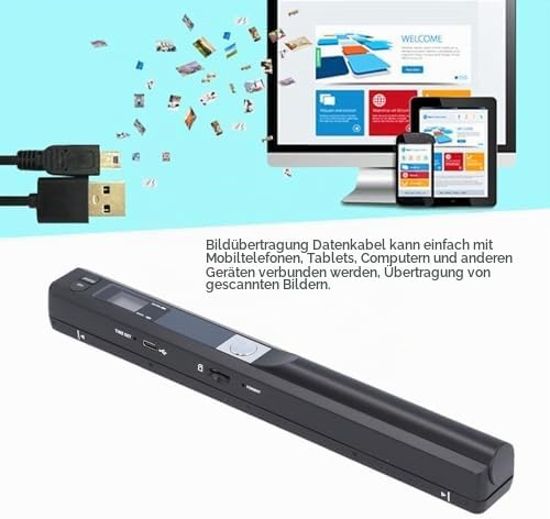 Tragbarer Scanner, 900 DPI Hand-Bildscanner mit Aufbewahrungstasche, Scanstab-Fotoscanner für A4-Dok
