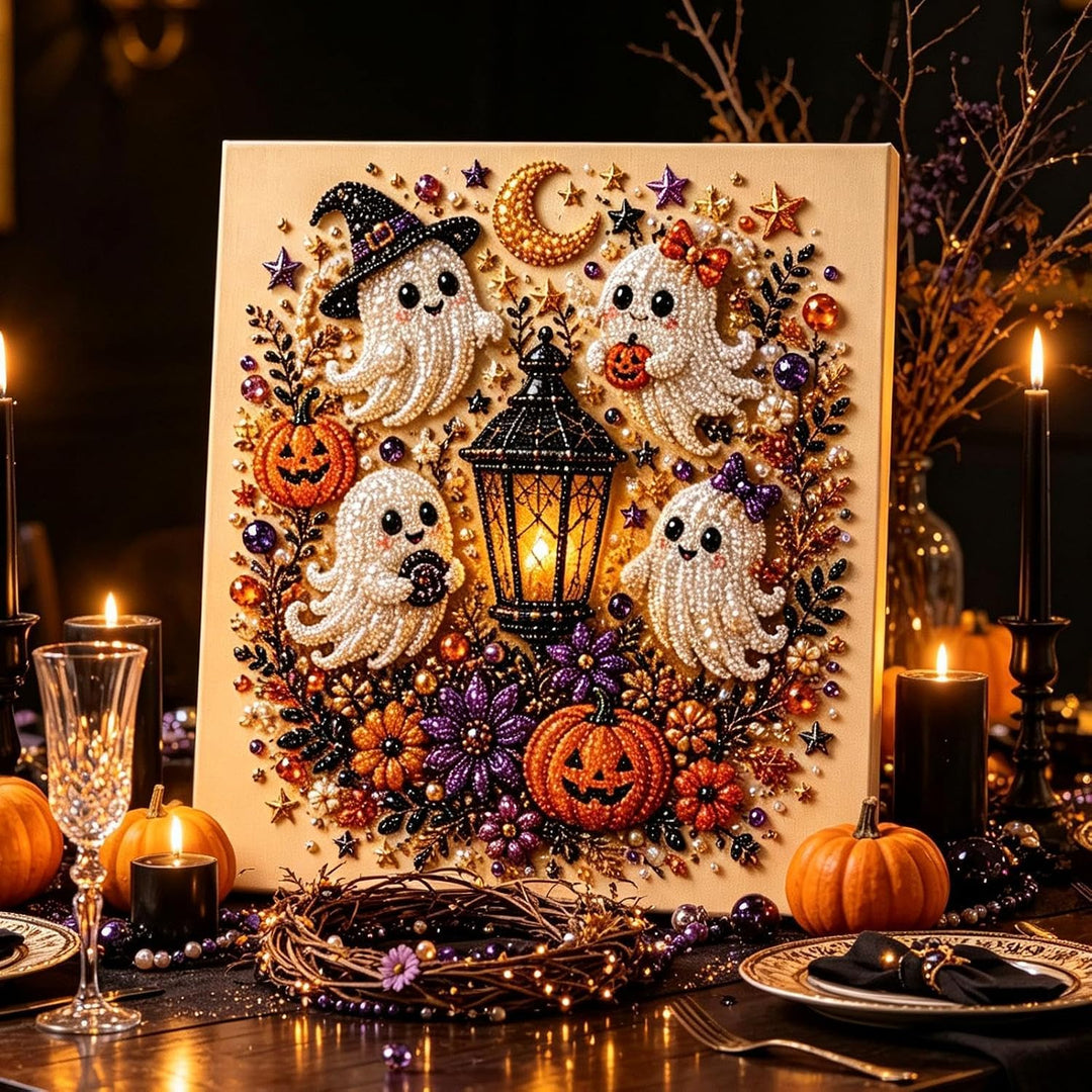 Ghost Pearl Art DIY Kit, Halloween Craft Wall Decor Set, Spooky Art B, B