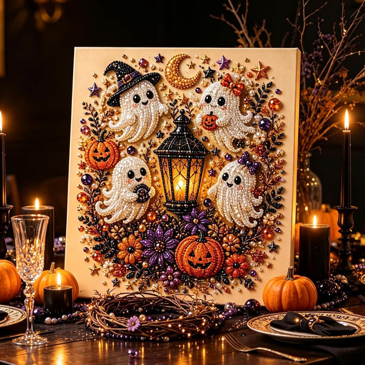 Ghost Pearl Art DIY Kit, Halloween Craft Wall Decor Set, Spooky Art B, B