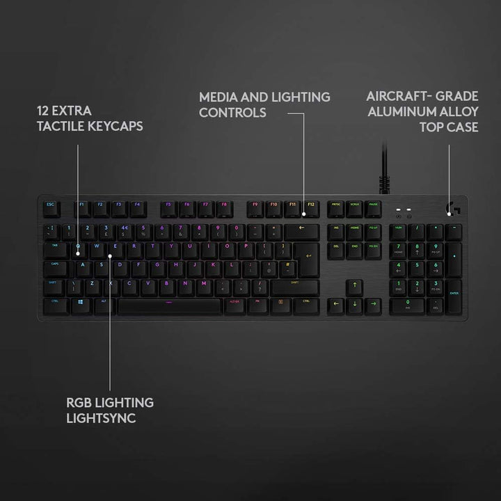 Logitech G512 mechanische Gaming-Tastatur, GX-Blue Clicky Switches, LIGHTSYNC RGB-Beleuchtung, USB-D