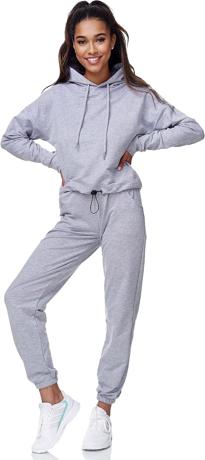 Tazzio Damen Jogginganzug Trainingsanzug Sport Freizeit Hoodie &amp; Jogginghose F200 S Grau, S Grau
