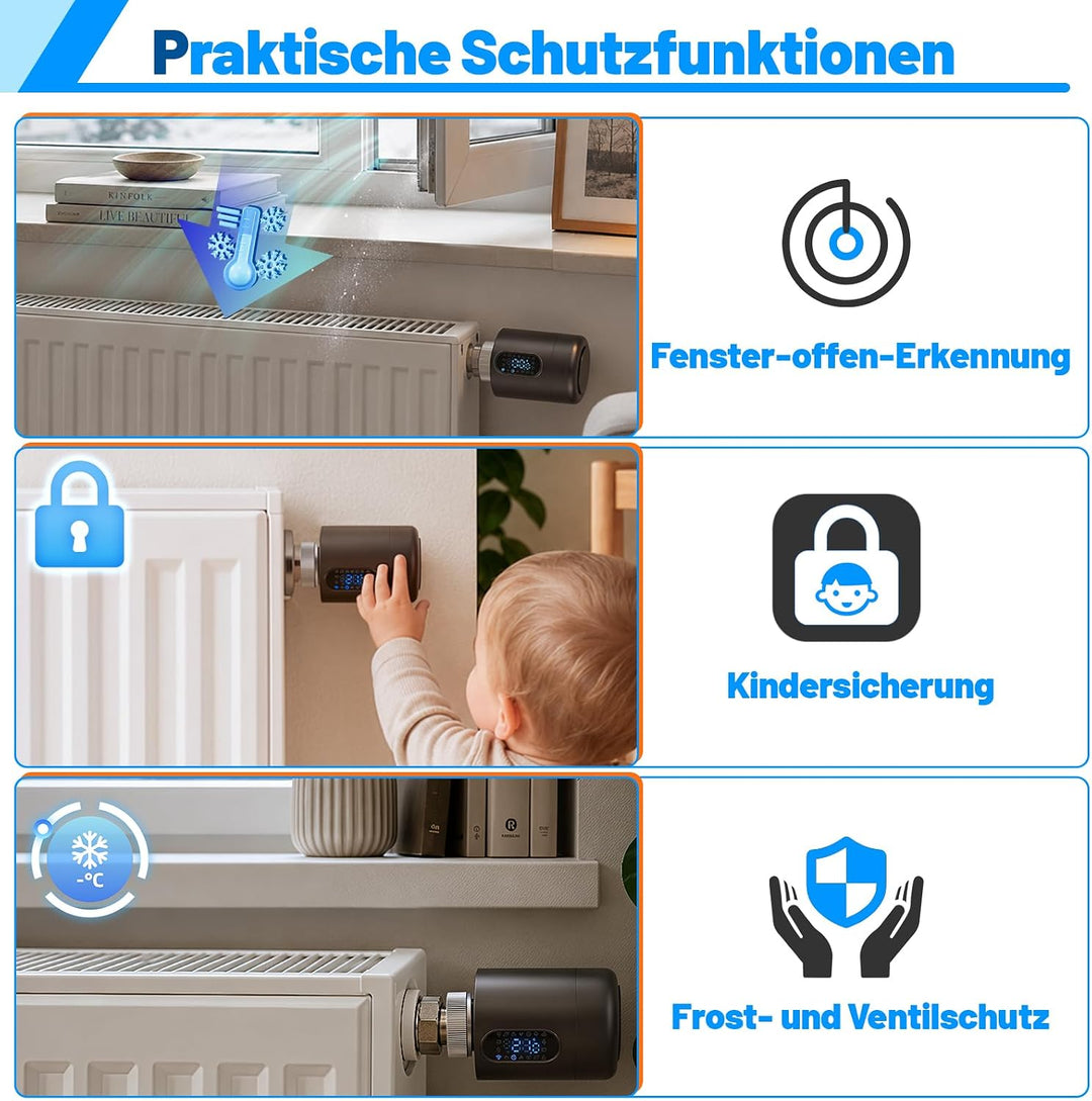 Heizkörperthermostat, WiFi Smartes Heizungsthermostat mit APP-Steuerung, inkl. 5 Adapter, kein Gatew
