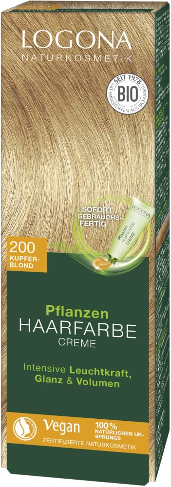 Pflanzen Haarfarbe Creme 200 kupferblond Hellbraun, Hellbraun