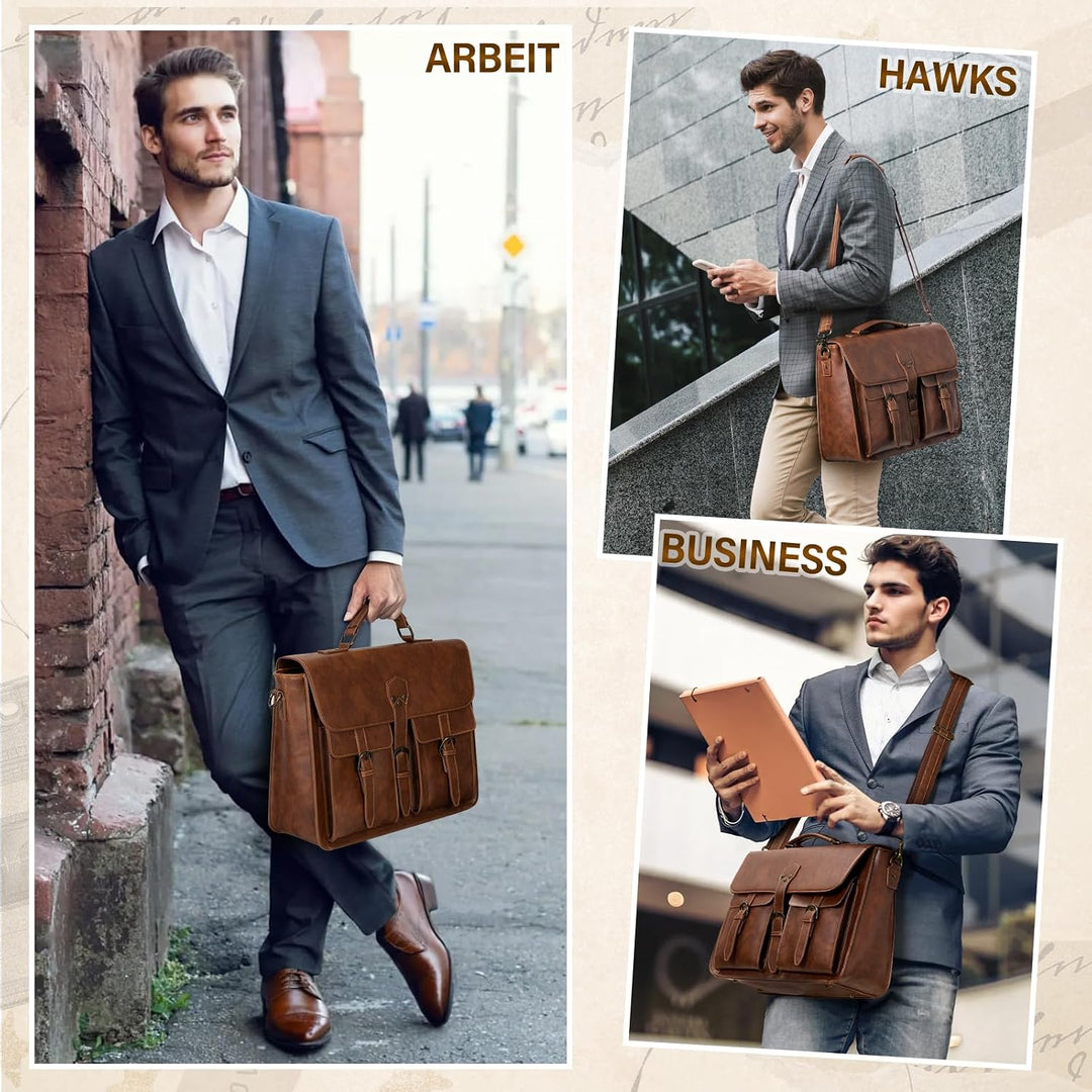 RAINSMORE Aktentasche Herren Laptoptasche 15.6 Zoll Ledertasche Messenger Bag Business Arbeitstasche