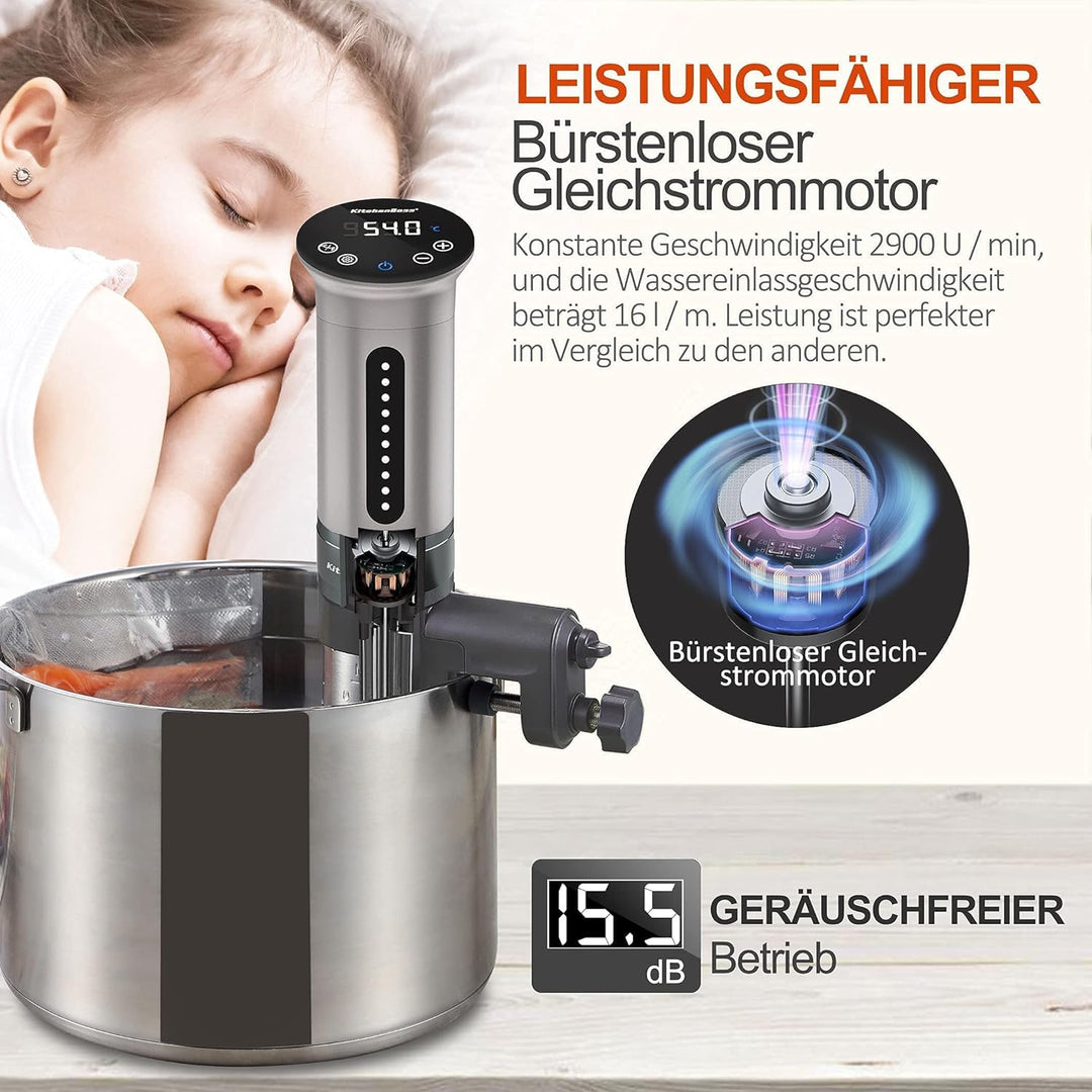 KitchenBoss Sous Vide Garer Stick Präzisionskocher•1100W •360° Zirkulation•40℃-90℃ Temperaturbereich