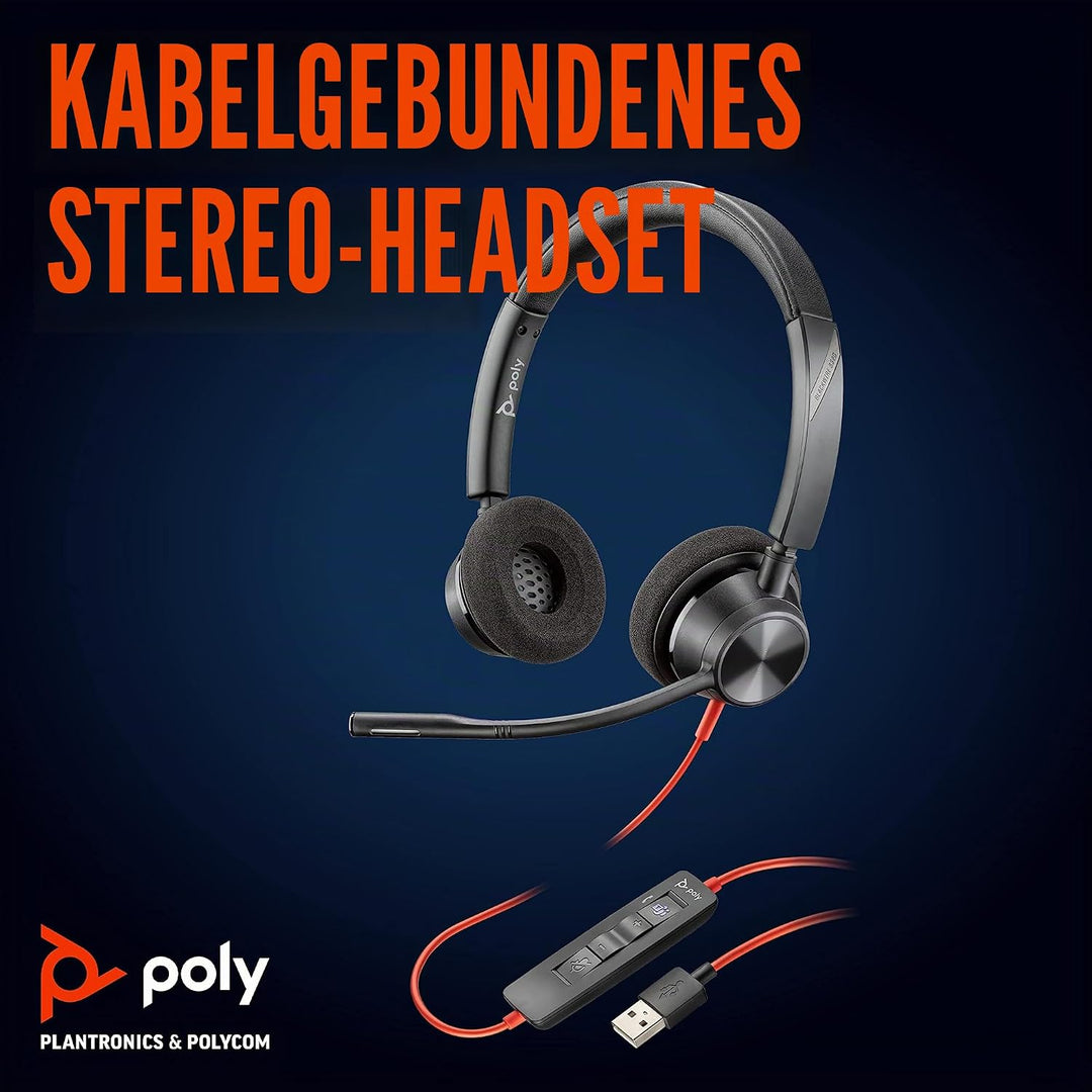 Plantronics – Blackwire 3320 USB-A (Poly) – kabelgebundenes Zwei-Ohr Headset (Stereo) mit Mikrofonar