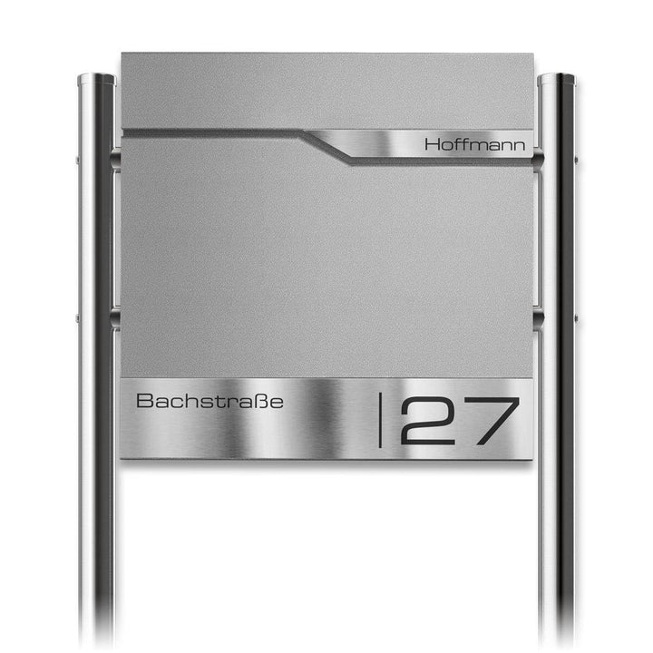 Metzler Standbriefkasten in Graualuminium - Pulverbeschichtet &amp; mit Zeitungsfach - Inkl. Edelstahl S
