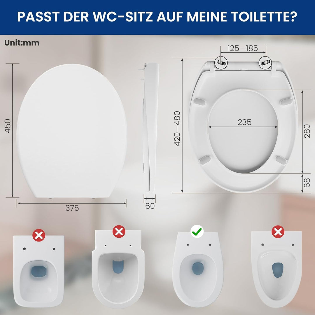 Toilettendeckel mit Absenkautomatik Oval, WC Sitz O-Form aus Urea-Duroplast, Quick Release, WC Sitz