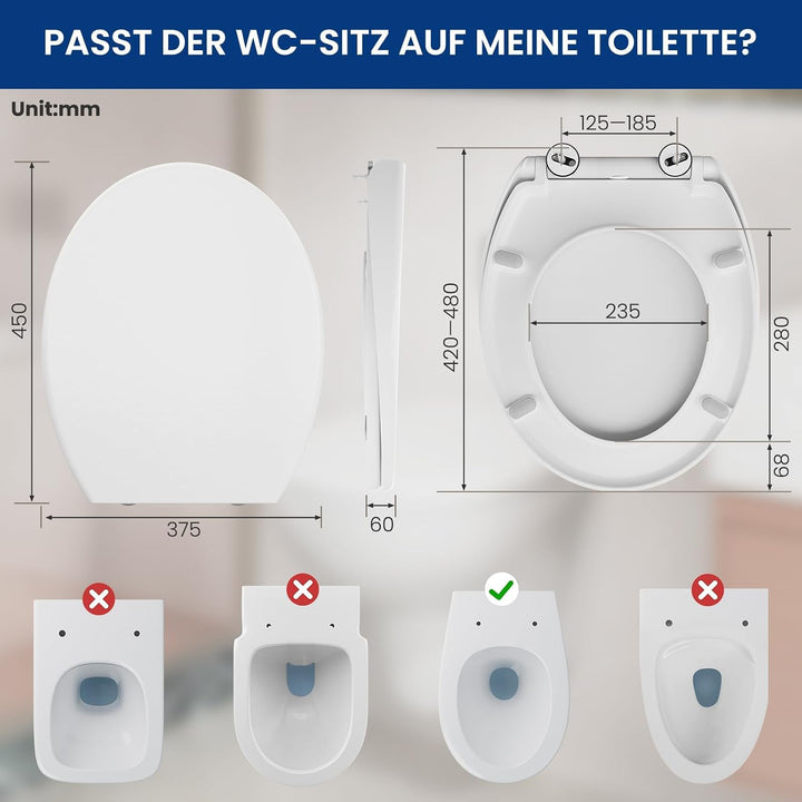 Toilettendeckel mit Absenkautomatik Oval, WC Sitz O-Form aus Urea-Duroplast, Quick Release, WC Sitz