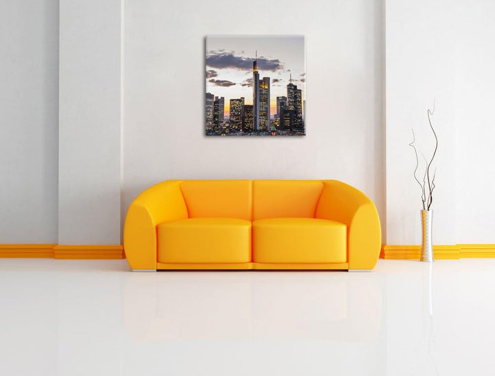 Pixxprint Wolkenkratzer bei Sonnenuntergang, Format: 70x70 auf Leinwand, 70x70