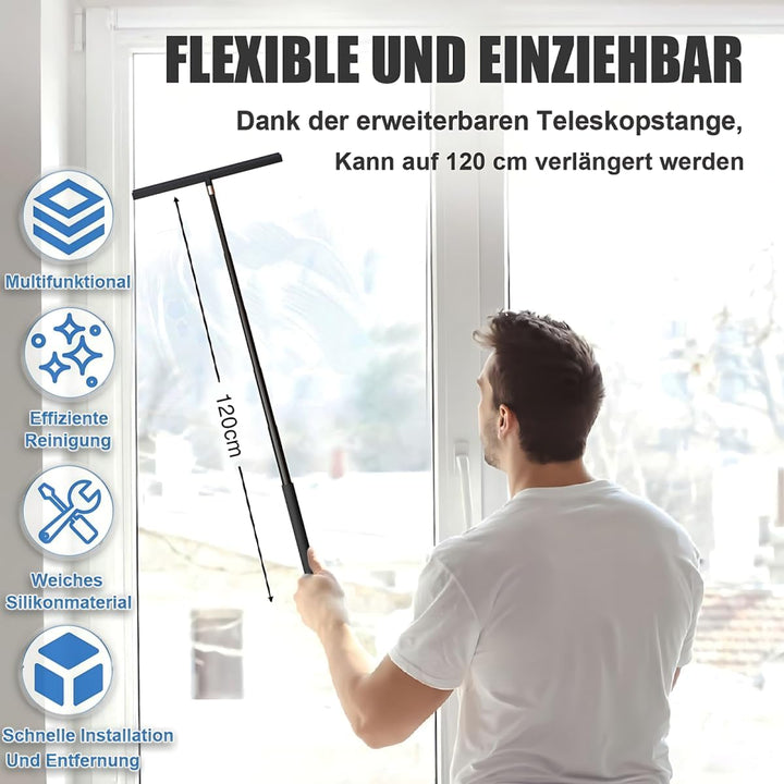 Duschabzieher Langer Stiel, 20-120cm Duschabzieher Schwarz, Fensterwischer mit Teleskopstiel, Glasab