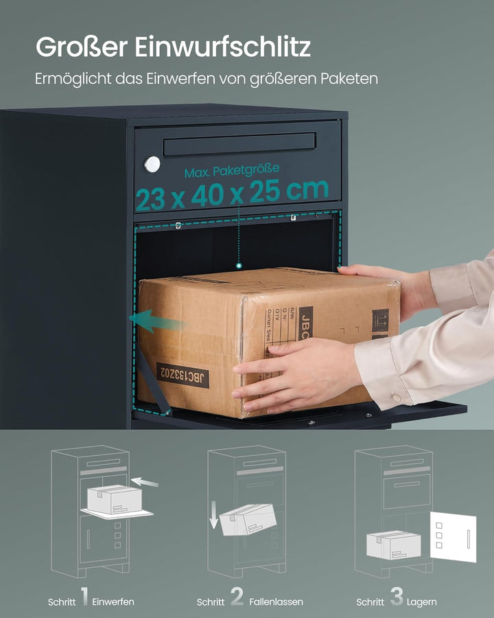 SONGMICS Paketbox, Paketbriefkasten, Briefkasten mit Paketfach, Paketkasten XXL, für Briefe, Pakete,