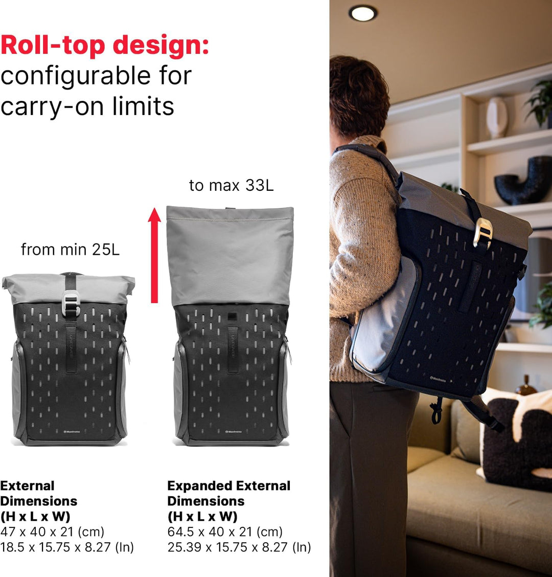 Manfrotto Uncover Kamerarucksack 30L, erweiterbarer Rolltop Large BP 30L, Large BP 30L