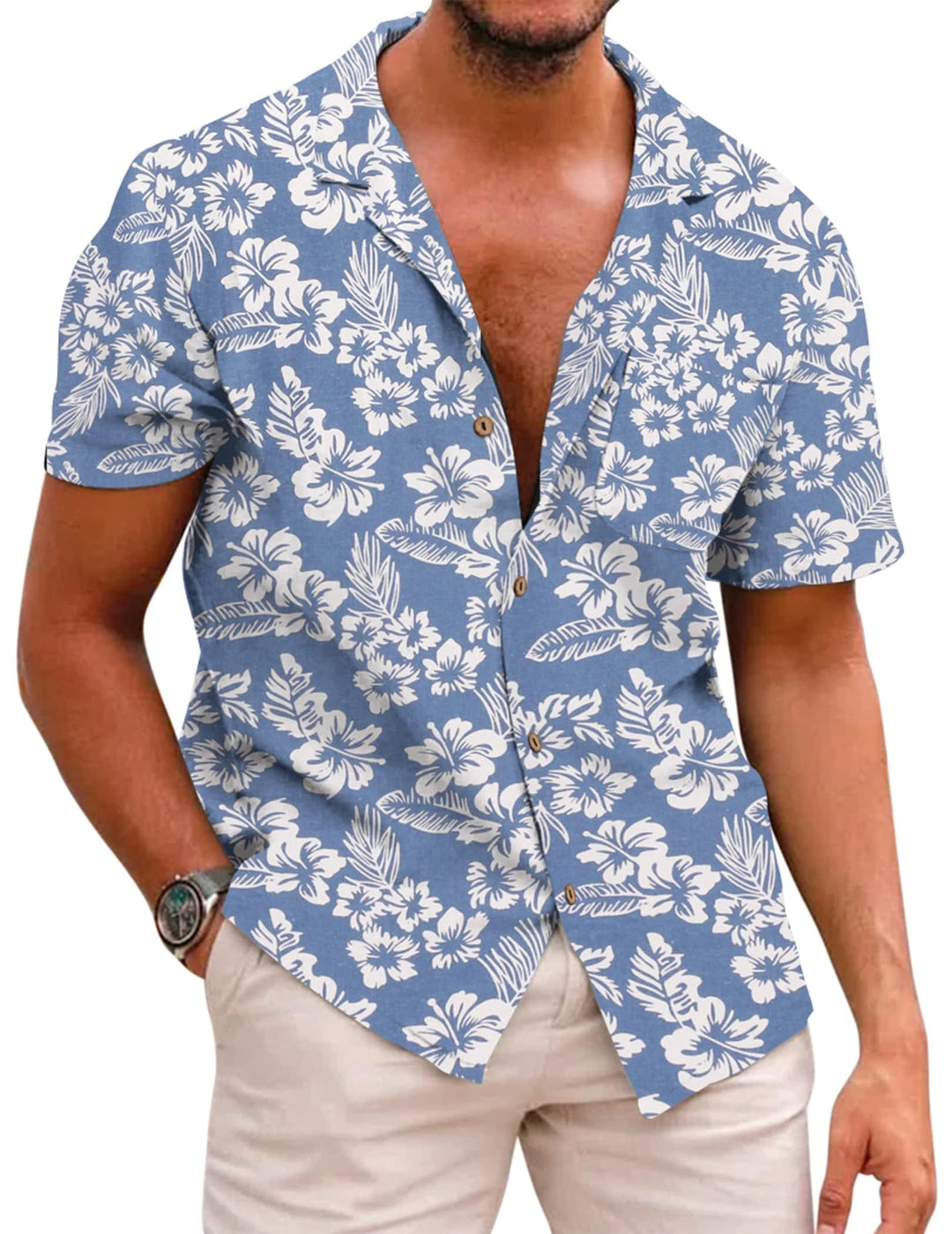 COOFANDY Leinenhemd Herren Hemd Sommer Kurzarm Herrenhemd Freizeit Sommer Hemden Einfarbig Basic Bea