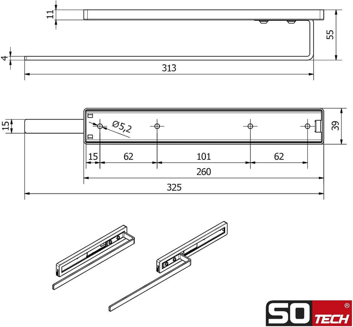 SOTECH Handtuchauszug Style 1-armig Chrom poliert 325 mm Auszugsweg 145 mm Handtuchhalter für Seiten
