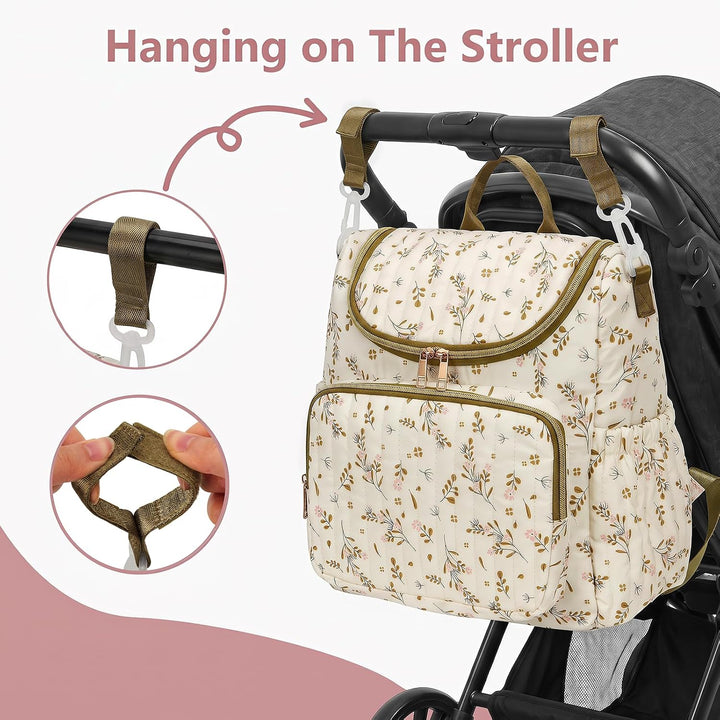 Wickeltasche mit Blumenmuster, Baumwolle, gesteppt, für Mütter, Baby-Reiserucksack mit Kinderwagengu