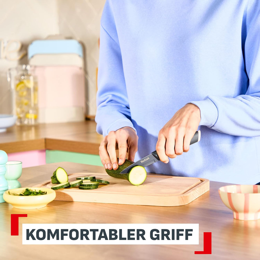 Tefal Slicy 3-tlg. Messer-Set, Soft Touch Griff, Schwarz/Pastellfarben Kochmesser + Universalmesser