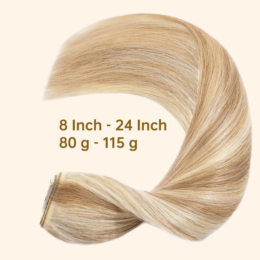 TESS Clip in Extensions Echthaar Blond Balayage 25 cm, Ein Stück Clip in Echthaar Haarverlängerung 5